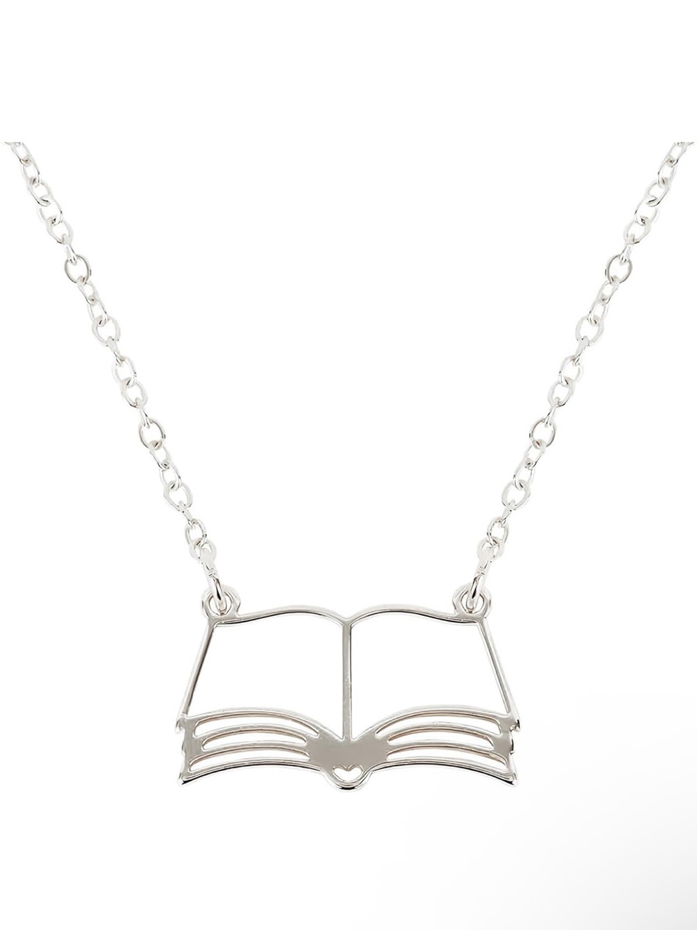 Open Book Silver Tone Pendant Necklace - NEW